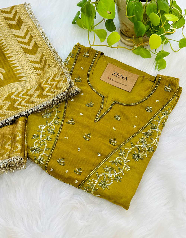 Pure Tissue Silk Semi-Stitched Handwork Kurti Set – A Blend of Luxury & Grace ✨