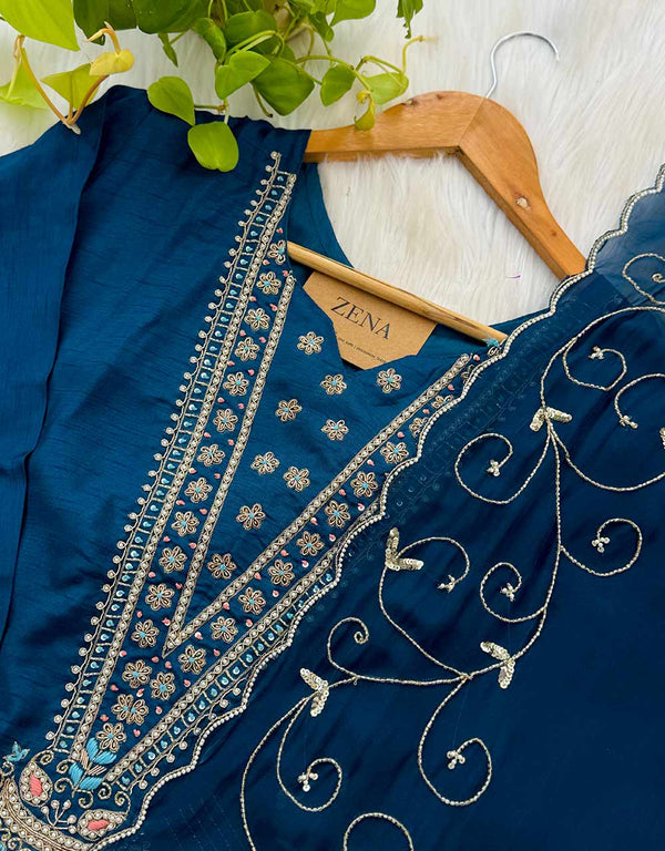 Dola Silk Ready-to-Wear Hand Work Kurti Set ✨