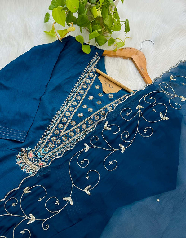 Dola Silk Ready-to-Wear Hand Work Kurti Set ✨