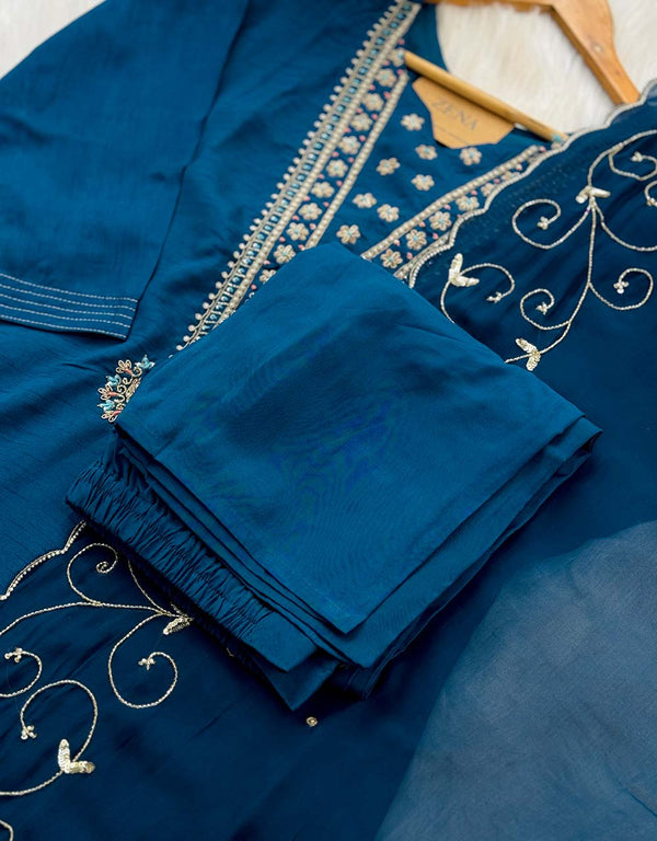 Dola Silk Ready-to-Wear Hand Work Kurti Set ✨