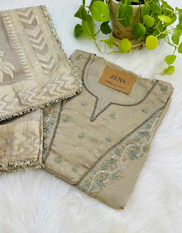 Pure Tissue Silk Semi-Stitched Handwork Kurti Set – A Blend of Luxury & Grace ✨