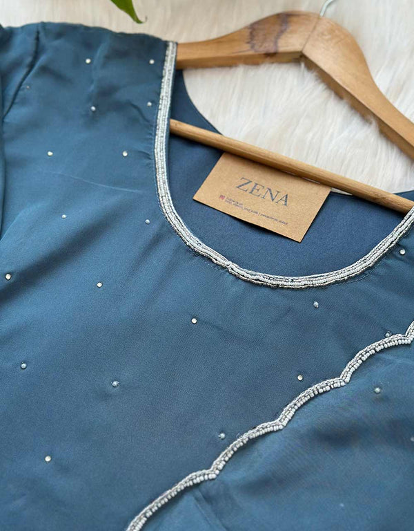 Organza Ready-to-Wear Hand Work Kurti Set ✨