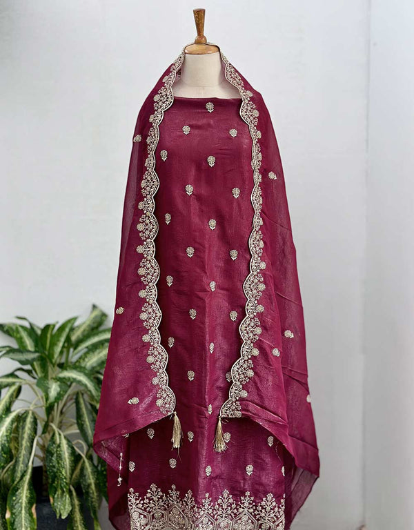 Unstitched Shimmer Silk Party Wear Suit – Glamorous Elegance & Luxe Appeal ✨