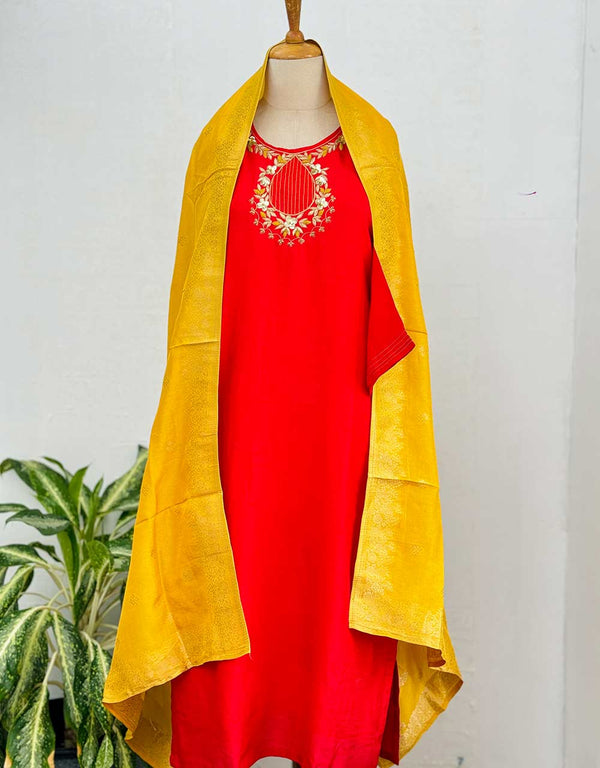 Dola Silk Ready-to-Wear Hand Work Kurti Set ✨