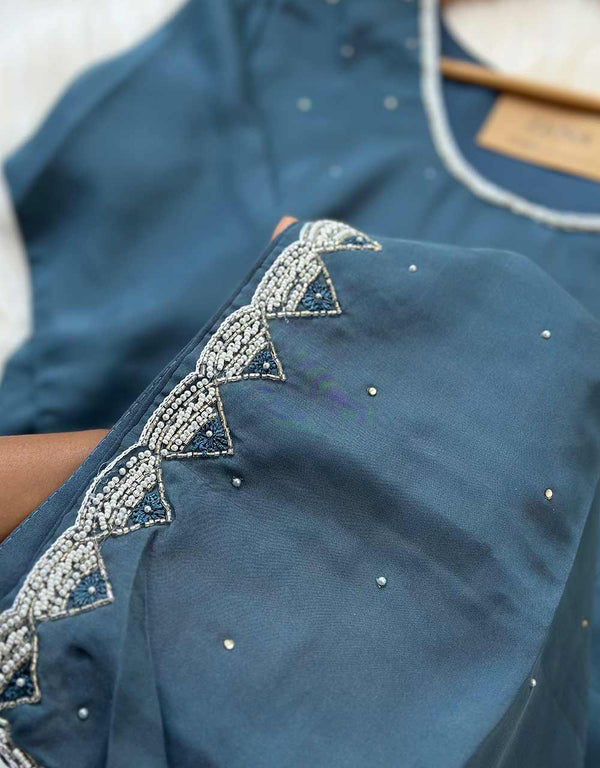 Organza Ready-to-Wear Hand Work Kurti Set ✨