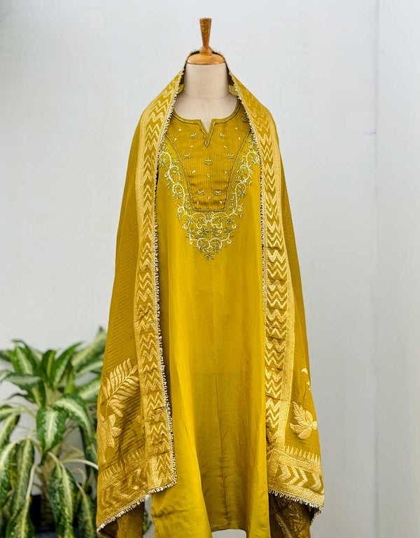 Pure Tissue Silk Semi-Stitched Handwork Kurti Set – A Blend of Luxury & Grace ✨