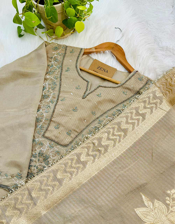 Pure Tissue Silk Semi-Stitched Handwork Kurti Set – A Blend of Luxury & Grace ✨