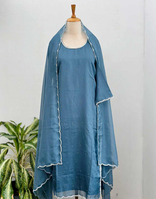 Organza Ready-to-Wear Hand Work Kurti Set ✨