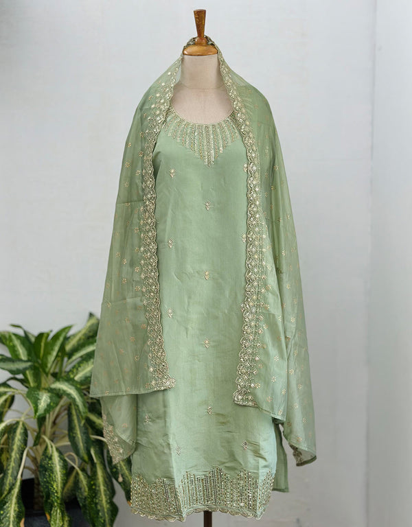 Tissue Silk Ready-to-Wear Handwork Kurti Set – Luxurious Elegance with Exquisite Craftsmanship ✨