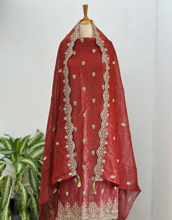 Unstitched Shimmer Silk Party Wear Suit – Glamorous Elegance & Luxe Appeal ✨