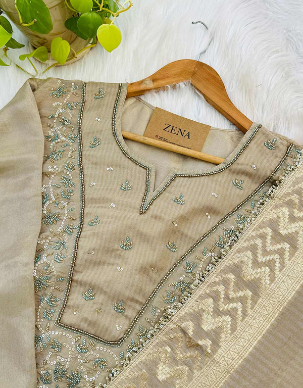 Pure Tissue Silk Semi-Stitched Handwork Kurti Set – A Blend of Luxury & Grace ✨