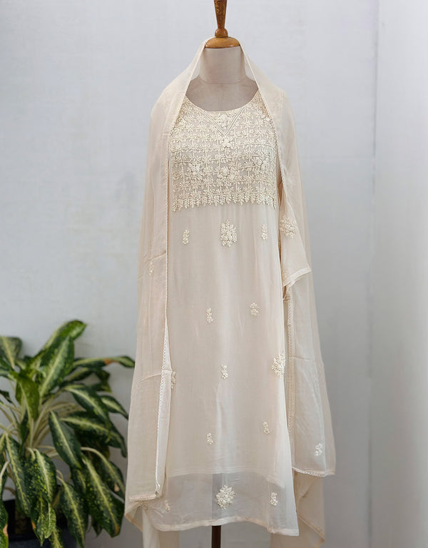 Ready-to-Wear Chinnon Chikankari Kurti Set π