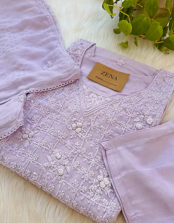 Ready-to-Wear Chinnon Chikankari Kurti Set π