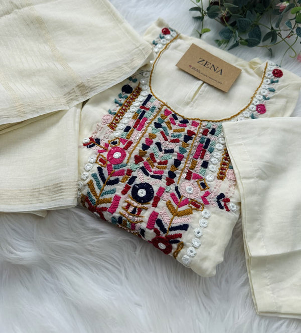 Premium Mul Chanderi Hand Work Suit