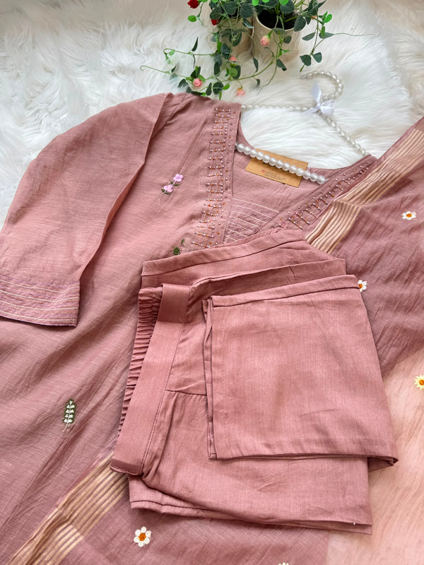 ✨ Pure Mul Chanderi Hand Detailed Kurti Set ✨