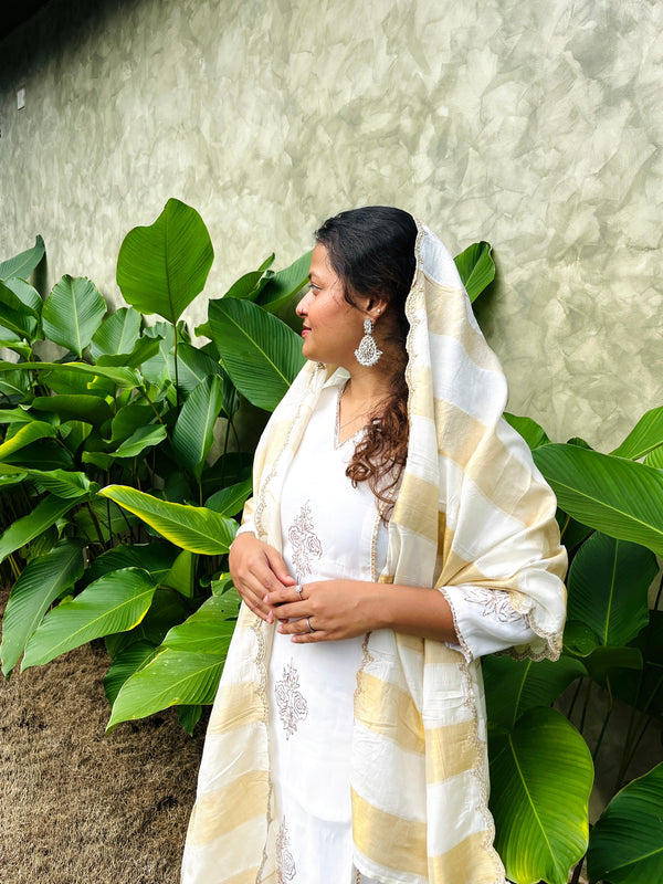 Mul Chanderi Handwork Kurti Set- Ready to Wear..