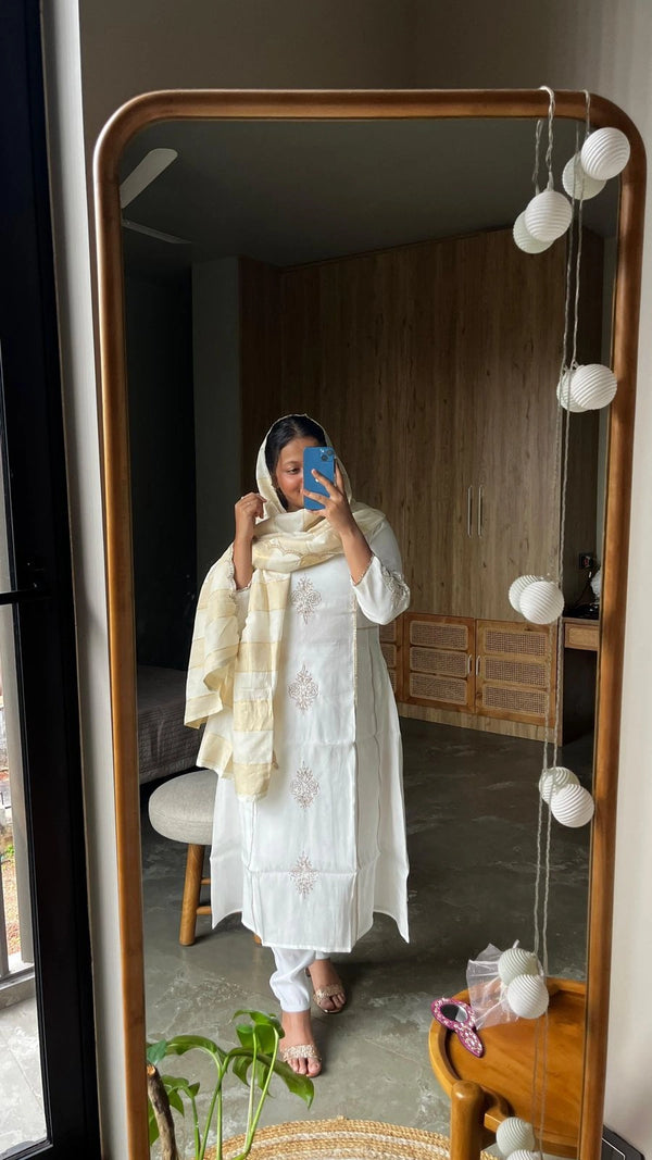 Mul Chanderi Handwork Kurti Set- Ready to Wear..