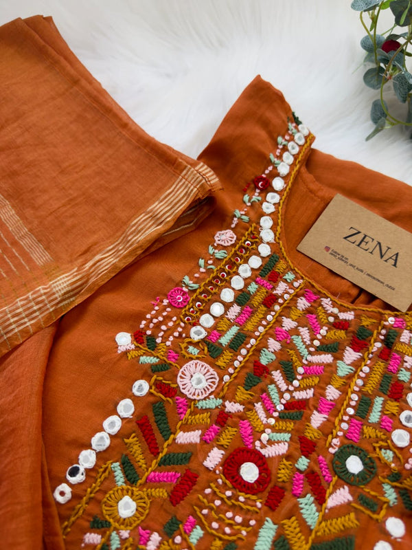 Premium Mul Chanderi Hand Work Suit