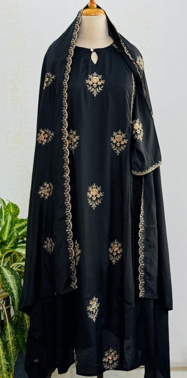 Mul chanderi handwork a-line Kurti set