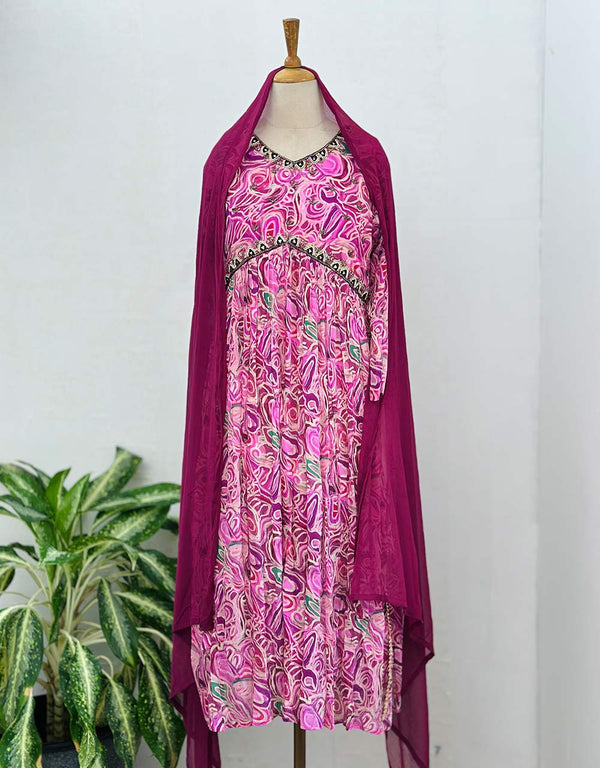 Chinnon Anarkali Hand Work Kurti Set ✨