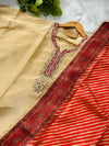 Tissue Silk Handcrafted Unstitched Suit with Digital Printed Scalloped Dupatta