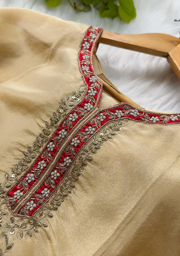 Tissue Silk Handcrafted Unstitched Suit with Digital Printed Scalloped Dupatta