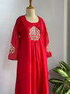 Pure Mul Chanderi Hand-Embroidered A-Line Kurti Set