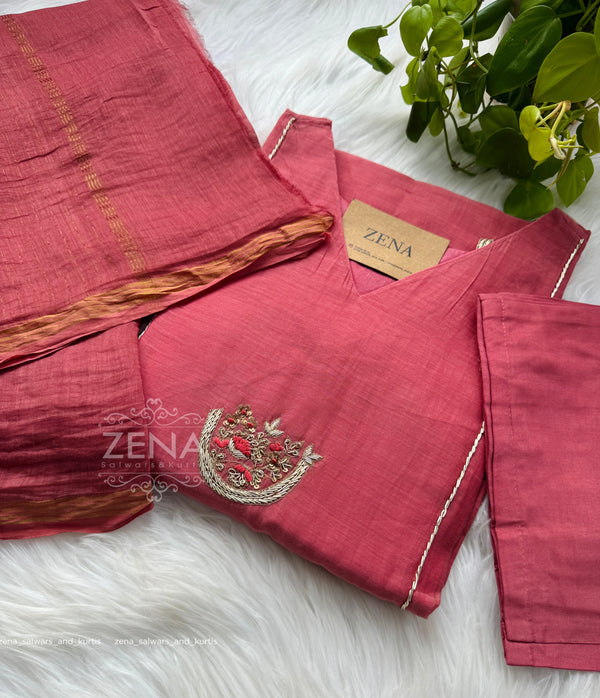 Premium Mul Chanderi Handwork Kurti Set