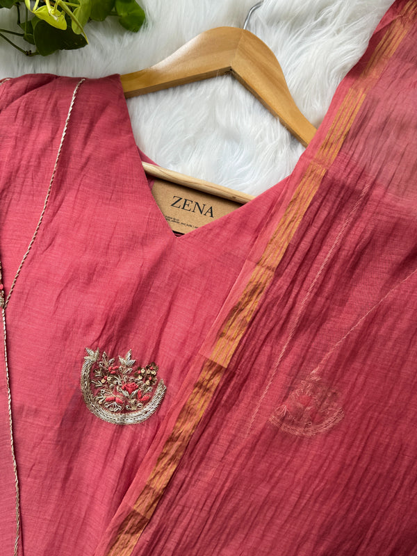 Premium Mul Chanderi Handwork Kurti Set