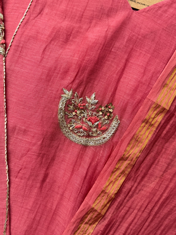 Premium Mul Chanderi Handwork Kurti Set