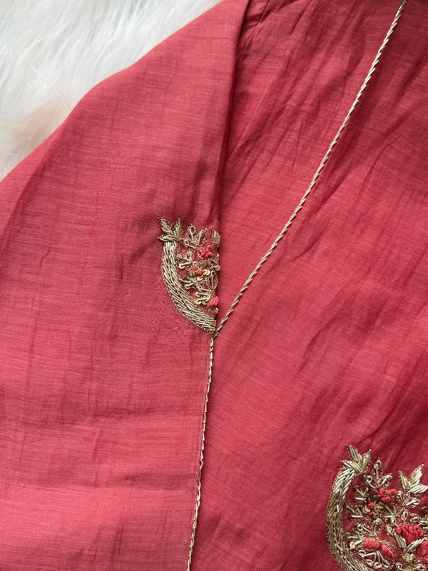 Premium Mul Chanderi Handwork Kurti Set