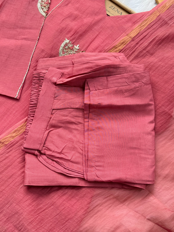 Premium Mul Chanderi Handwork Kurti Set