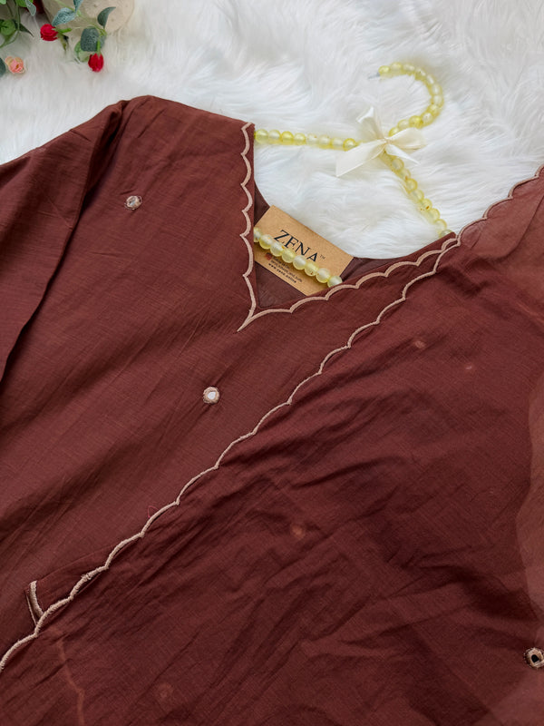 Premium Mul Chanderi Mirror Work A-Line Kurti Set – Shine with Subtle Elegance