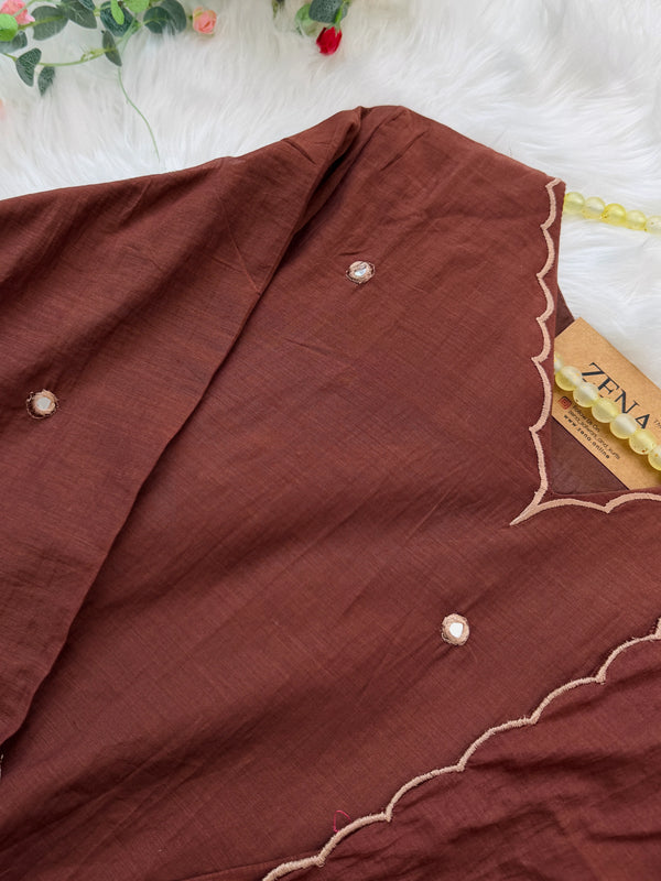Premium Mul Chanderi Mirror Work A-Line Kurti Set – Shine with Subtle Elegance