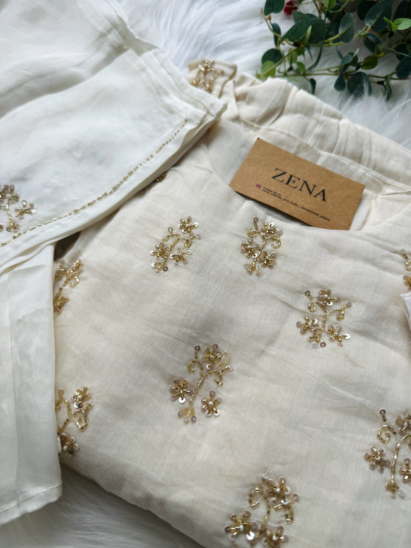 ✨ Premium Mul Chanderi Hand-Detailed Anarkali Suit – Top, Bottom & Dupatta ✨