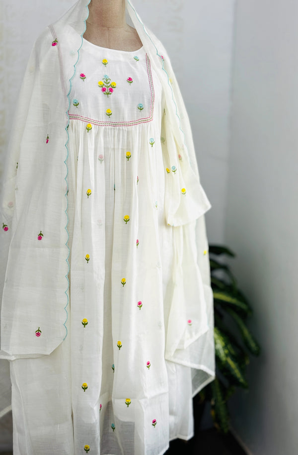 ✨ Glass Chanderi Anarkali Kurti Set – Top, Bottom & Dupatta ✨