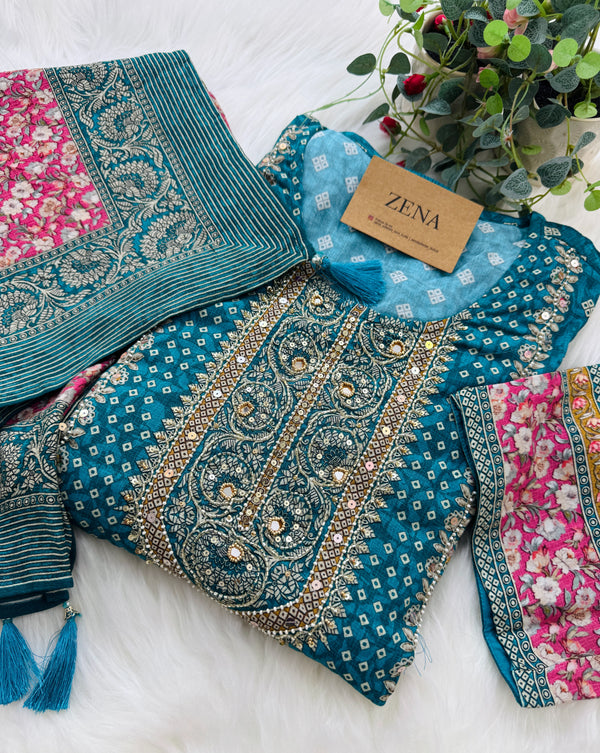 ✨ Muslin Hand-Detailed Party Wear Suit – Top, Bottom & Dupatta ✨