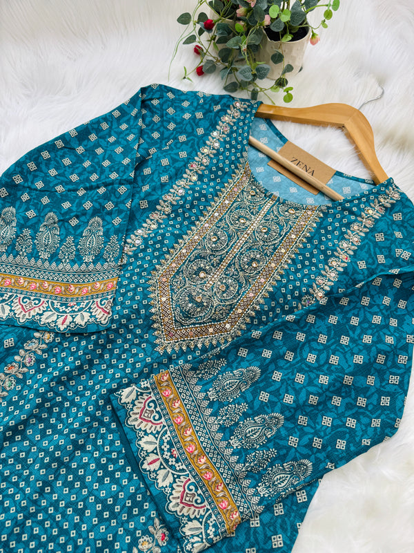 ✨ Muslin Hand-Detailed Party Wear Suit – Top, Bottom & Dupatta ✨