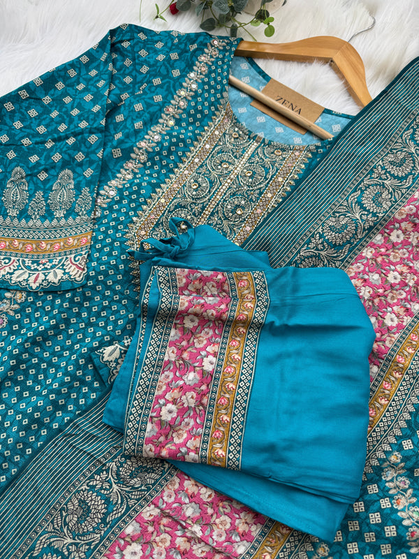 ✨ Muslin Hand-Detailed Party Wear Suit – Top, Bottom & Dupatta ✨