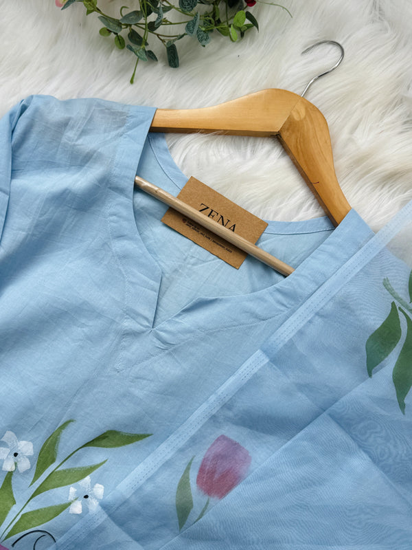 Pure Cotton Hand-Painted Slitted Kurti Set