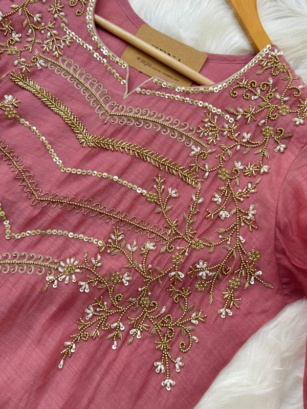 Premium Mul Chanderi Handwork Kurti Set – Top, Bottom & Dupatta