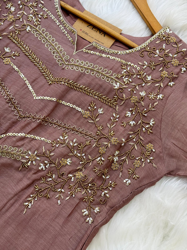 Premium Mul Chanderi Handwork Kurti Set – Top, Bottom & Dupatta