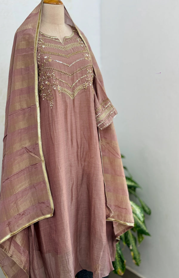 Premium Mul Chanderi Handwork Kurti Set – Top, Bottom & Dupatta