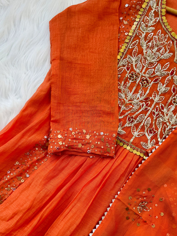 Premium Mul Chanderi Handwork Kurti Set – Top, Bottom & Dupatta