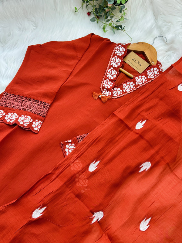 ✨ Muslin Party Wear Kurti Set with Appliqué Work ✨