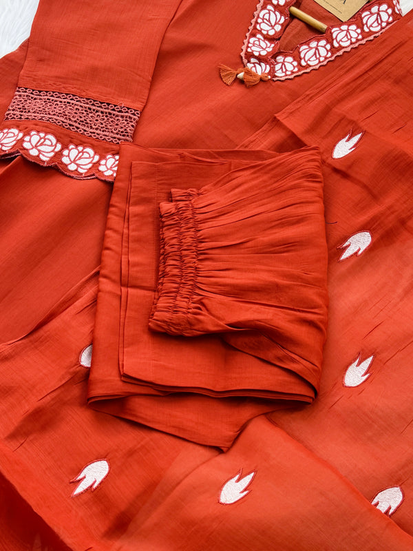 ✨ Muslin Party Wear Kurti Set with Appliqué Work ✨