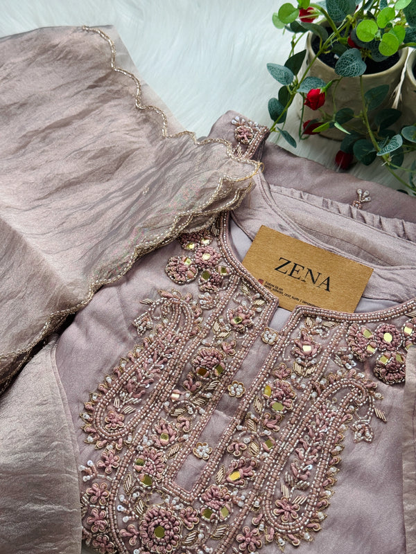 ✨ Premium Crushed Tissue Silk Handwork Suit – Top, Bottom & Dupatta ✨