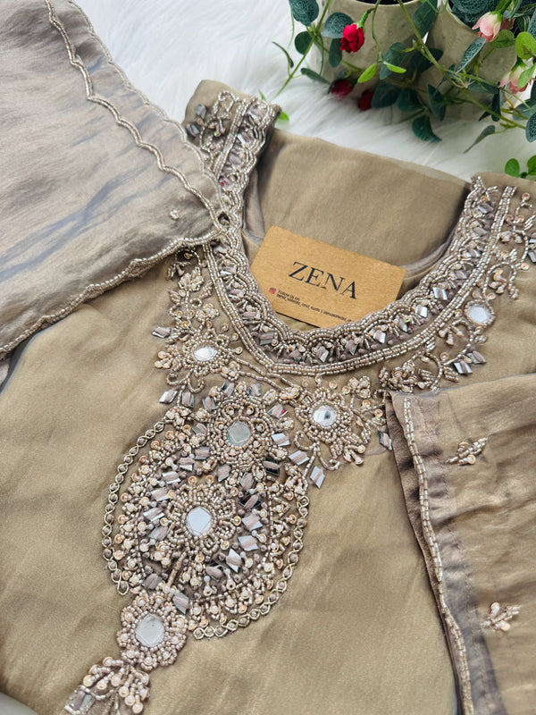 ✨ Premium Crushed Tissue Silk Handwork Suit – Top, Bottom & Dupatta ✨