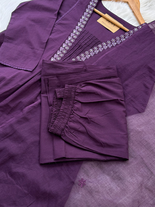 Pure Cotton Embroidered Anarkali Set