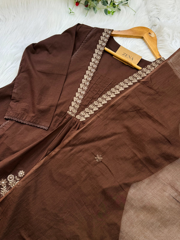 Pure Cotton Embroidered Anarkali Set